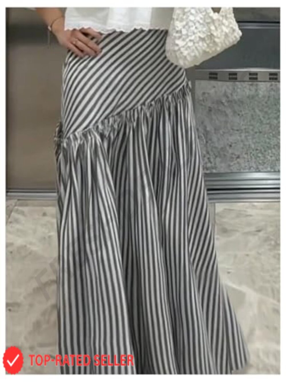 Striped Maxi Skirt with Ruffle Hem Flowy A-Line Boho - Picture 3 of 4